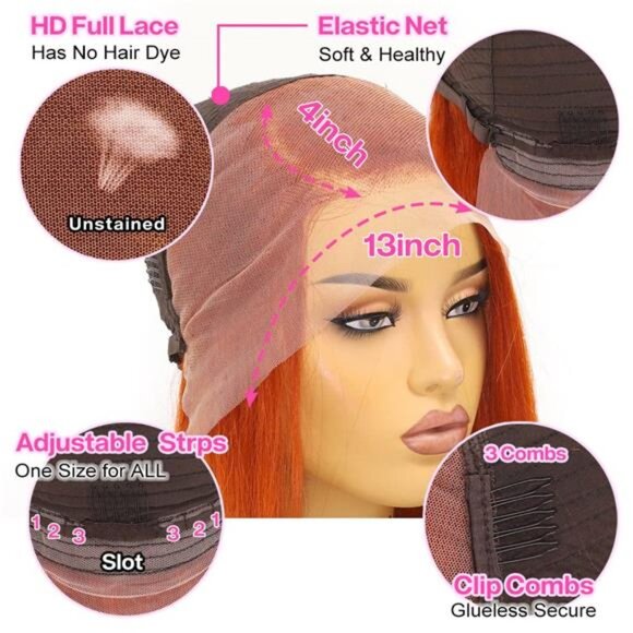 UCUVIC Ginger Lace Front Wigs Bob Wig 13x4 Frontal Glueless Wigs Human Hair Pre main image 6